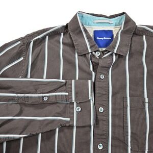 Tommy Bahama Shirt Mens XL Brown Stripe Cotton Long Sleeve Button Front Casual